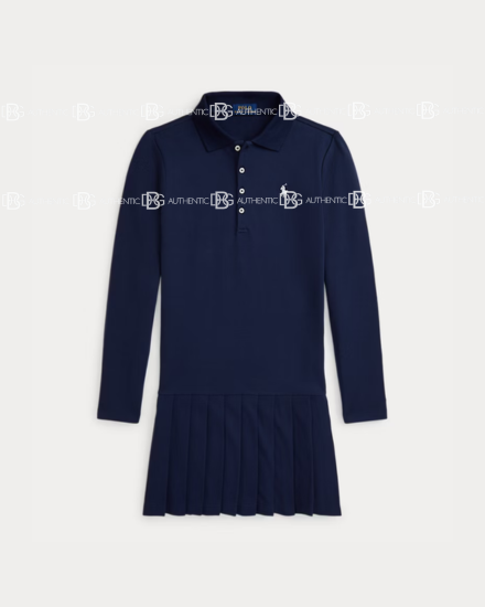 knee length dresses for ladies Performance Mesh Polo Dress in White/Navy main image 0